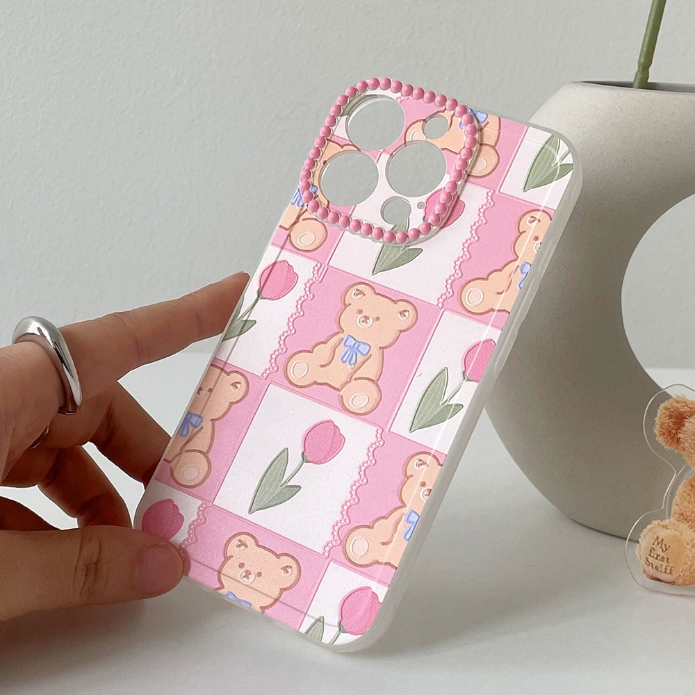 퍼스트 테디베어 핑크 튤립 반투명 아이폰 케이스