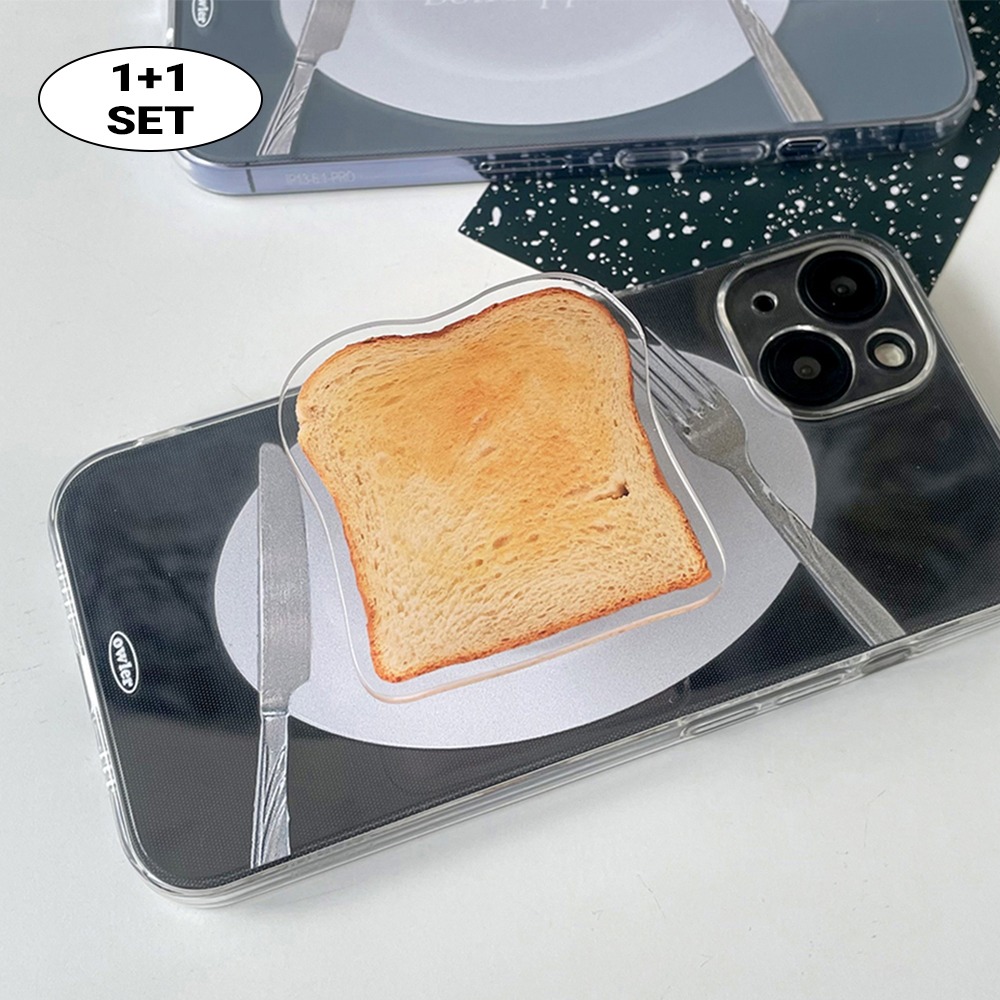 [1+1그립톡세트/MADE] 디너 식빵 브레드 접시 세트 실물 아이폰 케이스