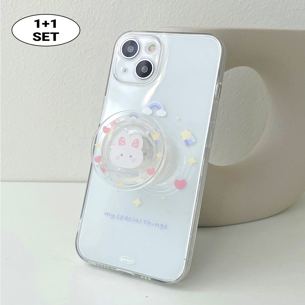 [1+1그립톡세트/MADE] 스페셜띵즈 루비 토끼 요정 투명 그립톡 세트 아이폰 케이스