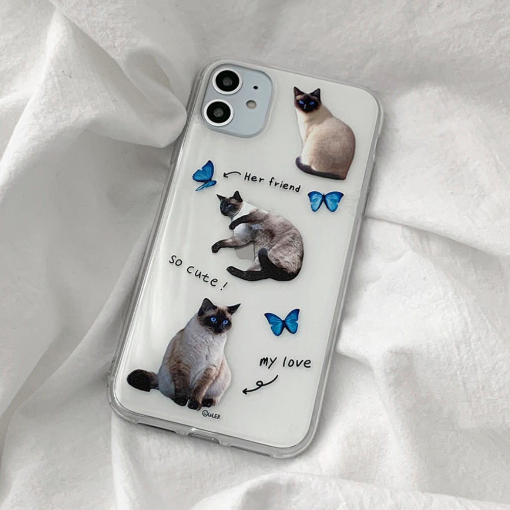 [MADE] 고양이랑 블루 나비 투명 젤리 아이폰케이스