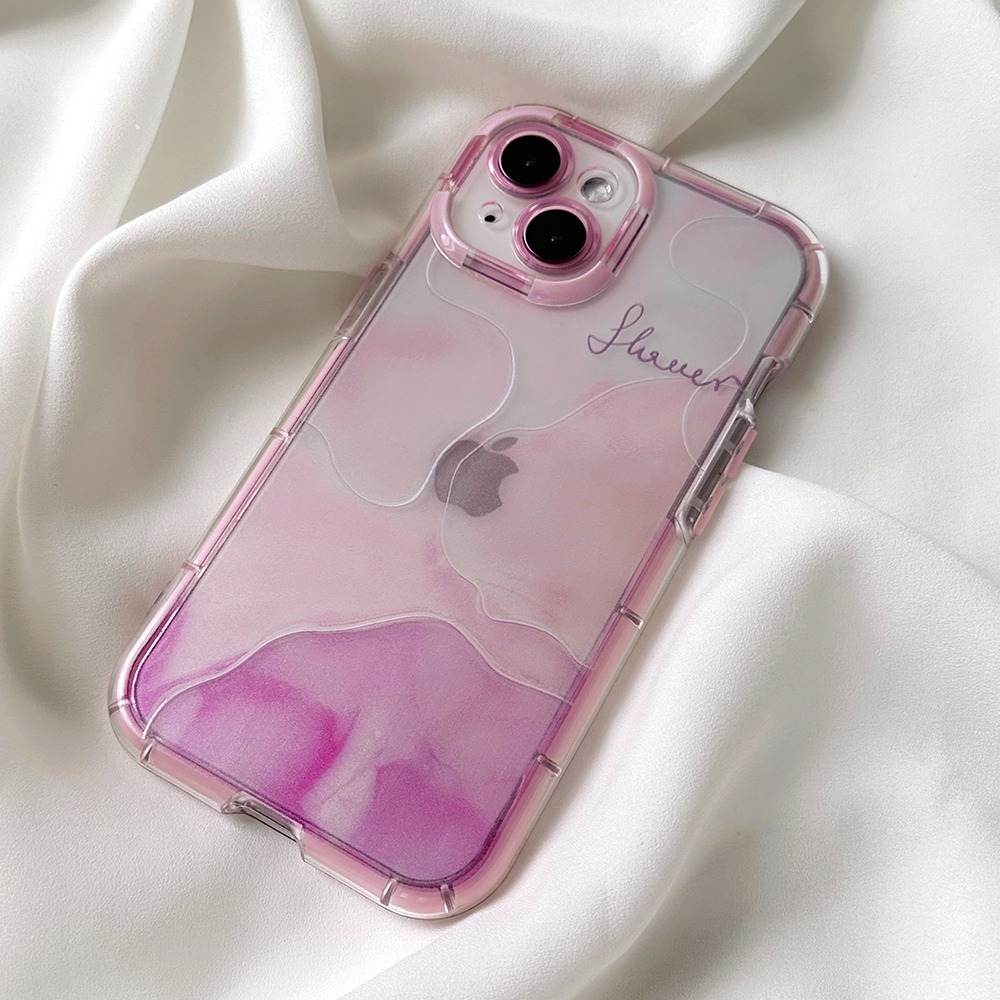 [당일출고] 핑크 무늬 그라데이션 투명 풀커버 아이폰케이스