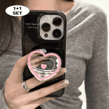 [당일출고] 로징 미러 핑크 하트톡 세트 블랙 유광 아이폰케이스