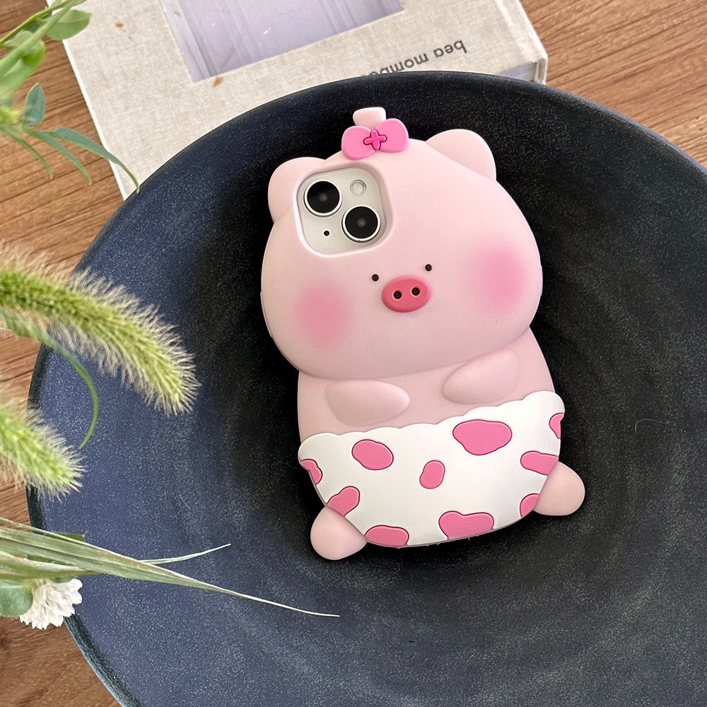 [당일출고] 귀여운 리본 핑크 돼지 빅 실리콘 아이폰케이스