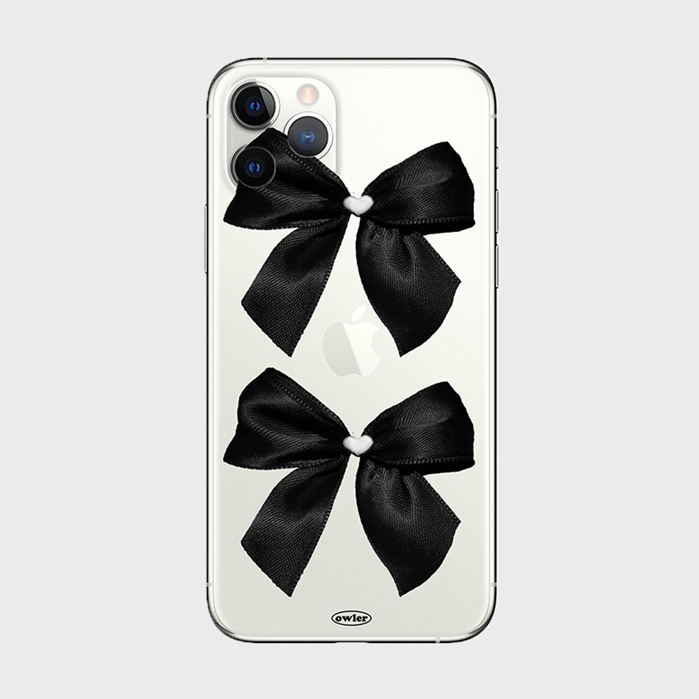 [아이폰15입고/당일출고/MADE] 키치 블랙 리본 투명 젤리 아이폰 케이스