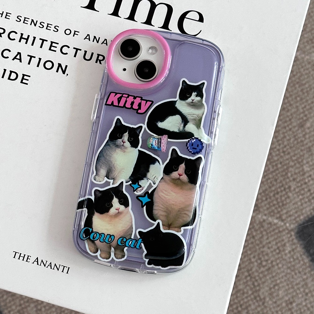 [당일출고] 카우 캣 고양이 Y2K 키치 퍼플 투명 아이폰케이스